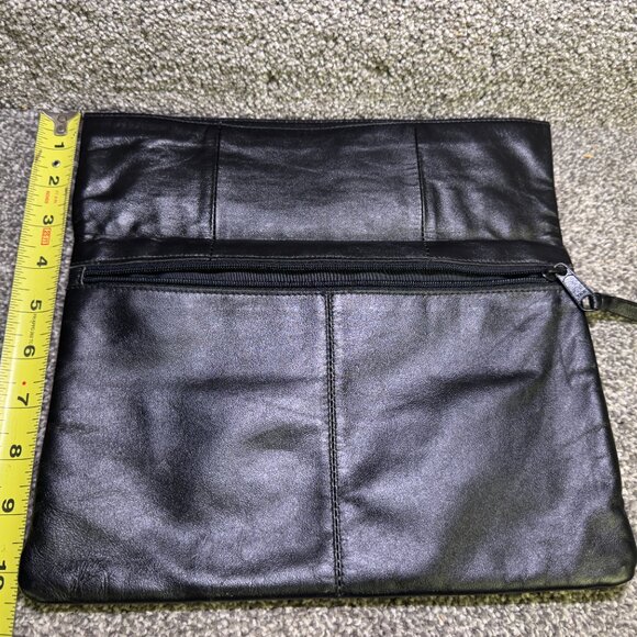 Genuine leather black purse fold over flap clutch pocket book formal  - Q1470 - Picture 13 of 14